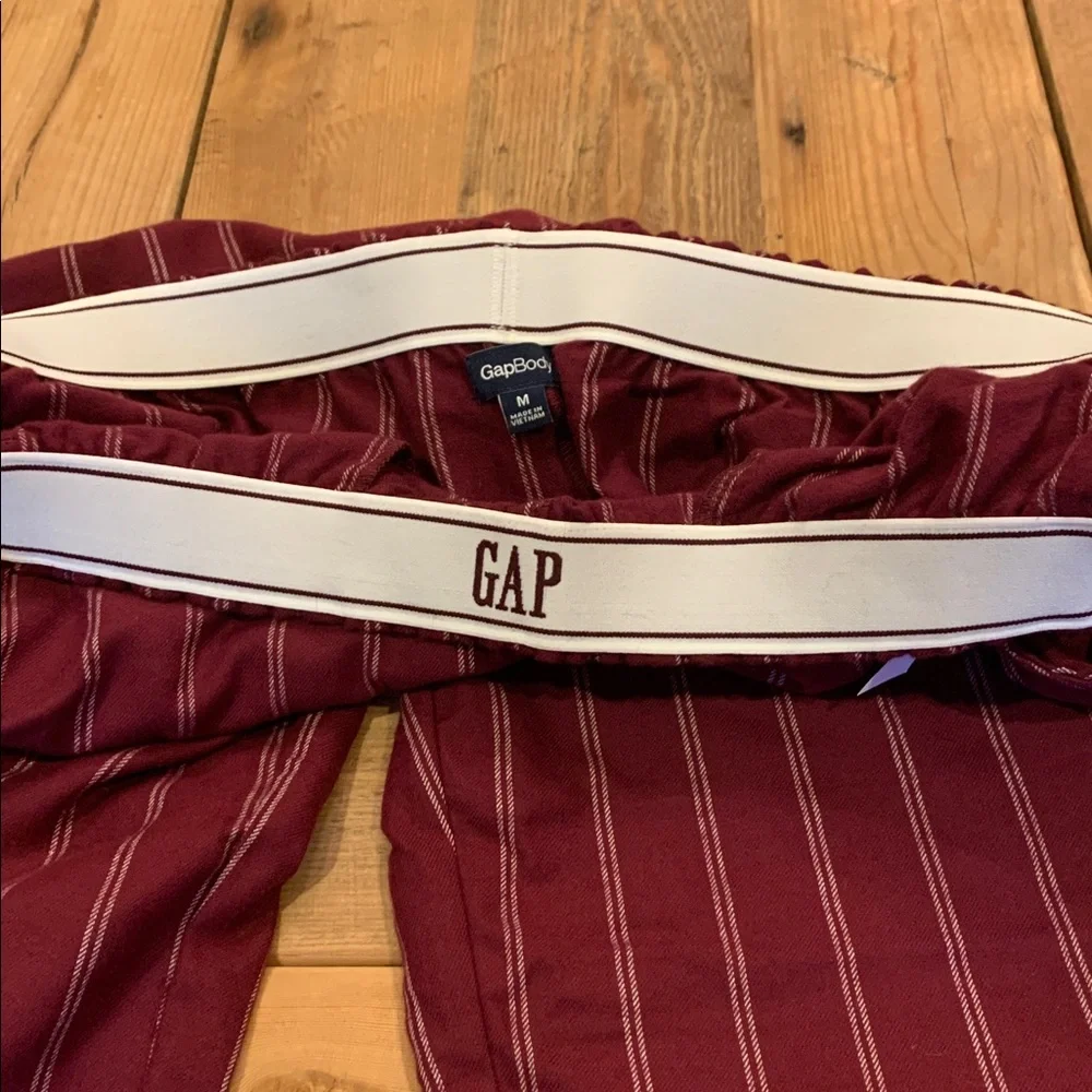 Gap Flannel PJ Pants Med Purple Burgundy‎ With Stripe Elastic Waist Side Pockets